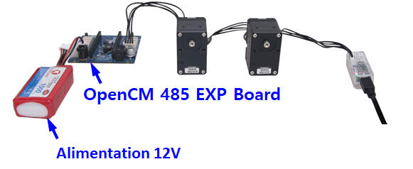 Branchement de l'OpenCM 9.04 avec les servos Dynamixel