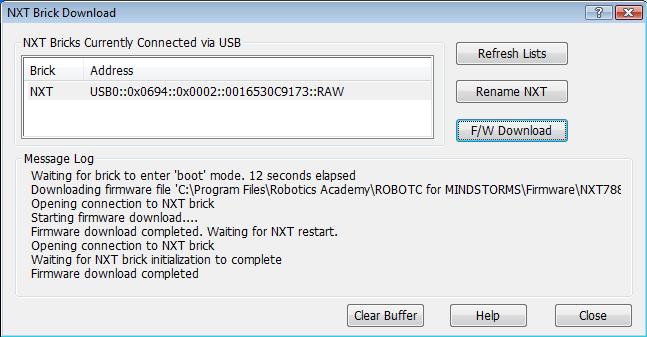 Firmware downloaded on the NXT robots