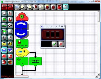 Fenêtre de paramétrage du bloc Boucle dans le logiciel de programmation du robot Scribbler 2