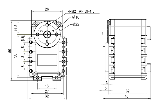 Abmessungen des Servomotors Dynamixel MX-12W