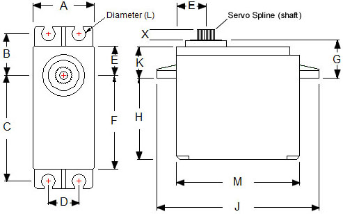 Dimensions of the  Continuous Rotation HS311 servo