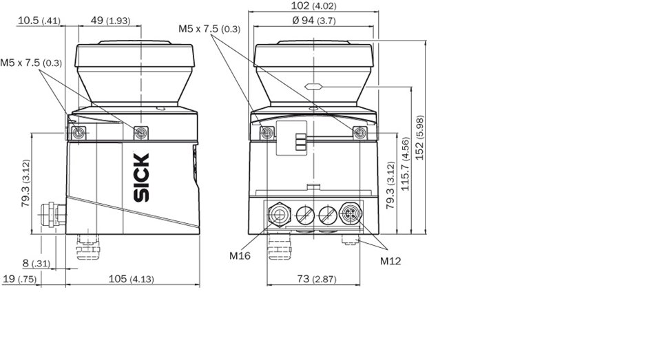 Plan côté du scanner laser Sick LMS100-10000