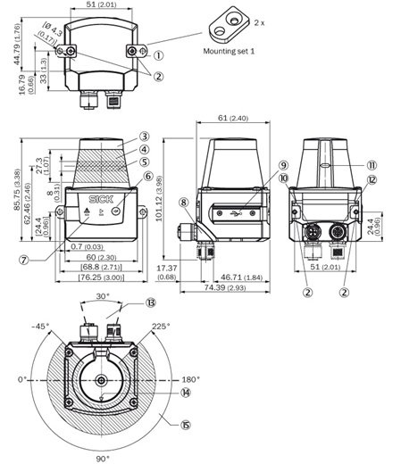Dimensions of the laser scanner Sick TIM551