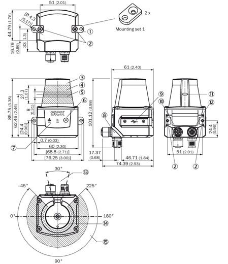 Dimensions du scanner laser Sick TIM551