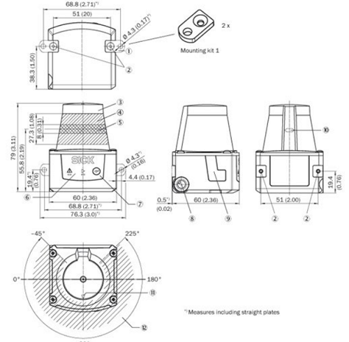 Dimensions of the laser scanner Sick TIM310