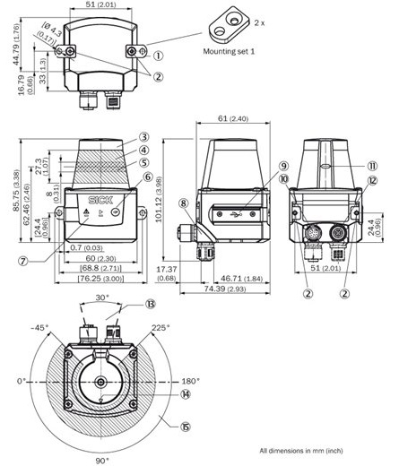 Abmessungen des Sick Laserscanner TIM351