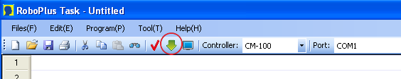Downloading the program in the Dynamixel main controller using the LN-101 USB downloader