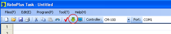 downloading the program in the Dynamixel main controller using the LN-101 USB downloader