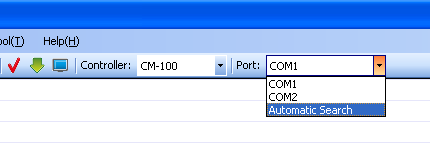 select the port where the LN-101 USB downloader is connected