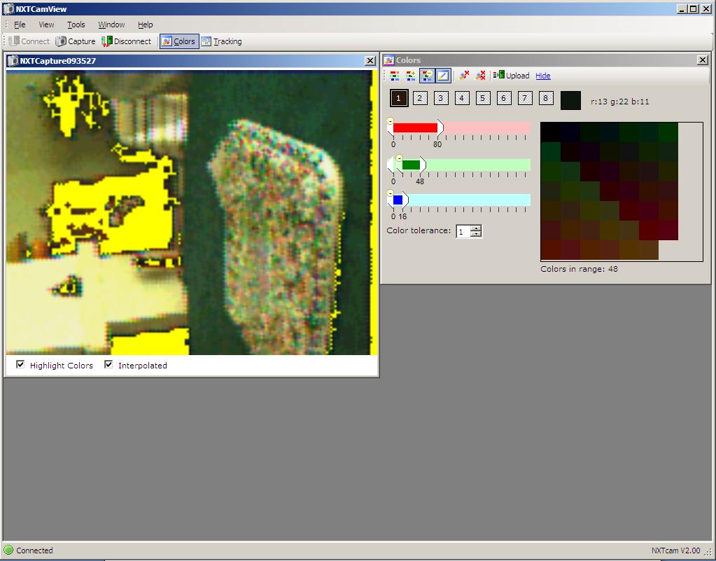 Color pointing using NXTCamView for NXTCAM
