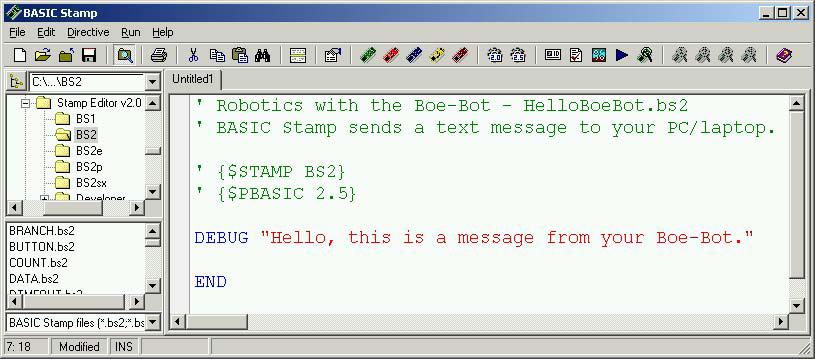 Boe-Bot : Interface de programmation Basic Stamp