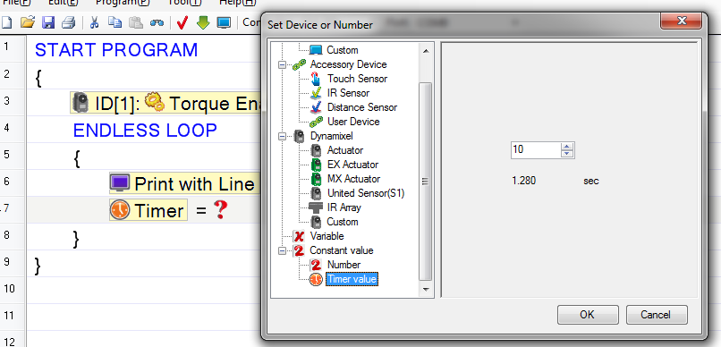 Adding a timer for the Dynamixel actuator with RoboPlus task