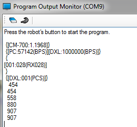 exécution du programme pour contrôler le servomoteur Dynamixel robotis