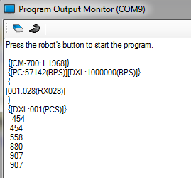 Executing the program to control Dyanmixel actuators