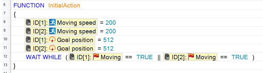 Function Initial for Dynamixel actuators from Robotis using RoboPlus task