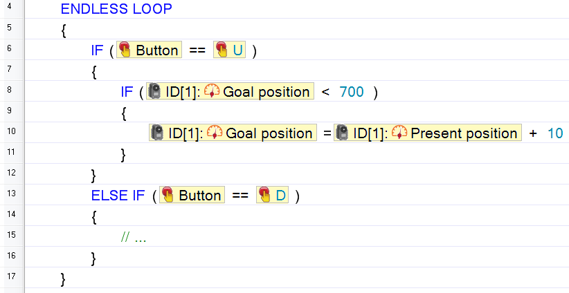 Managing buttons to move the Dynamixel actuator