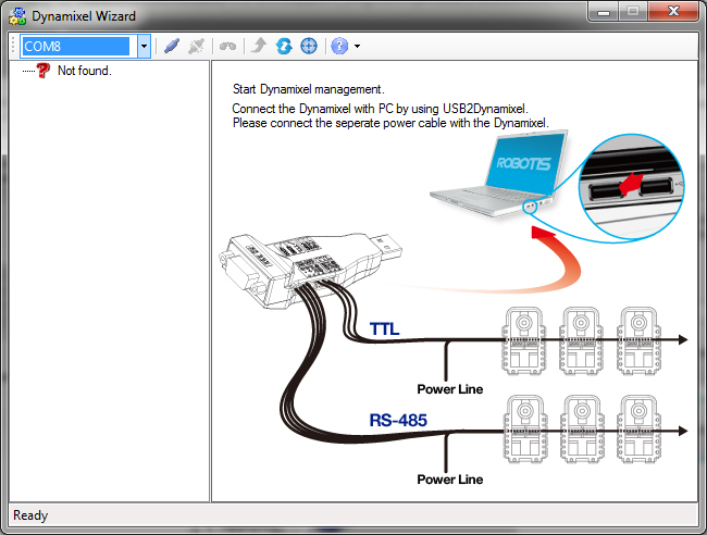 le logiciel dynamixel manager permet