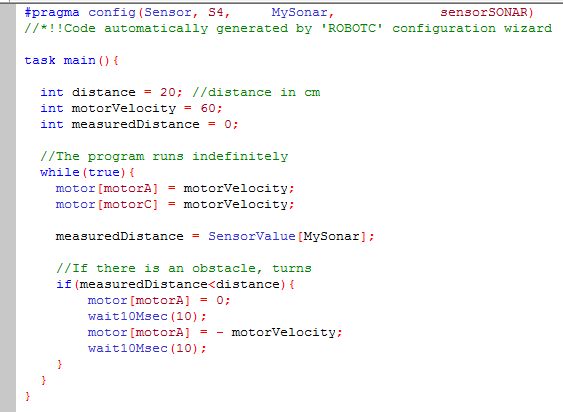 Code RobotC evitement obstacle