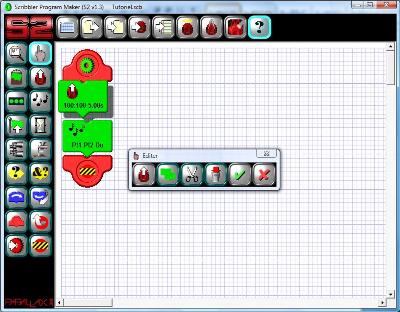 Functional tile modification window in the programming software of the Scribbler 2 robot