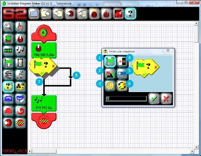 If-then-else tile settings window in the programming software of the Scribbler 2 robot