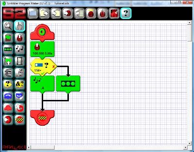 Mise en œuvre d'une condition simple dans le logiciel de programmation du robot Scribbler 2