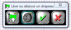 Fenêtre de paramétrage du bloc drapeau dans le logiciel Scribbler Program Maker