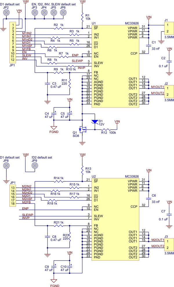 Elektrische Abbildung des dualen Motorcontrollers MC33926 von Pololu