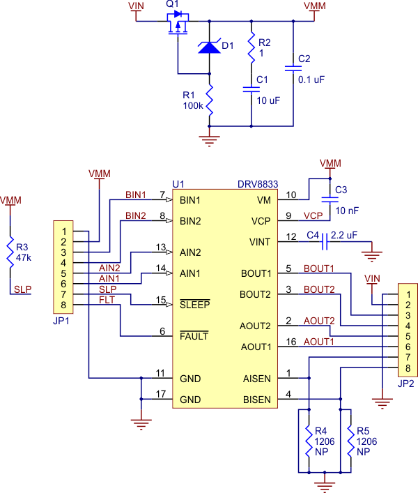 schema electrique de la carte de pilotage drv8833 pour deux moteurs de pololu