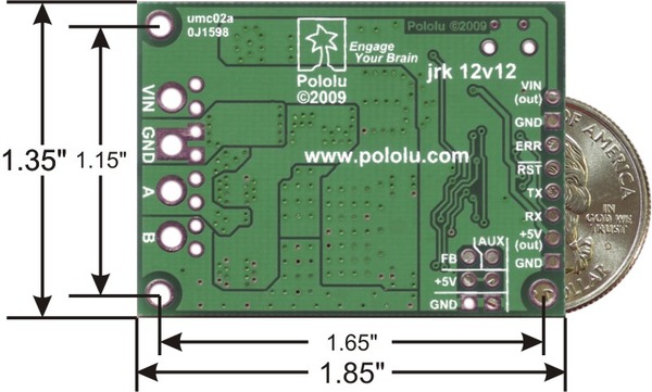 dimensions of the JRK 12v12 motor controller with feedback pololu