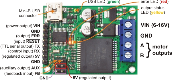 pins of the JRK 12v12 motor controller with feedback pololu
