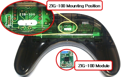 Emplacement de la carte zig-110 ou bt-100 sur la télécommande sans fil RC-100A pour Bioloid