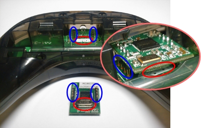 emplacement du module zig-110 ou bt-100 dans la télécommande sans fil RC-100A pour bioloid