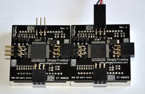 Two 8x8 RGB LED Matrix Modules connected together (back side)