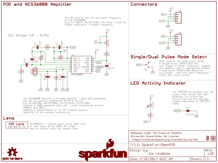 Schéma de référence du capteur SparkFun OpenPIR