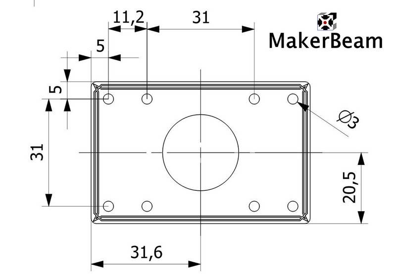 Schéma de référence du support MakerBeam pour moteur pas-à-pas