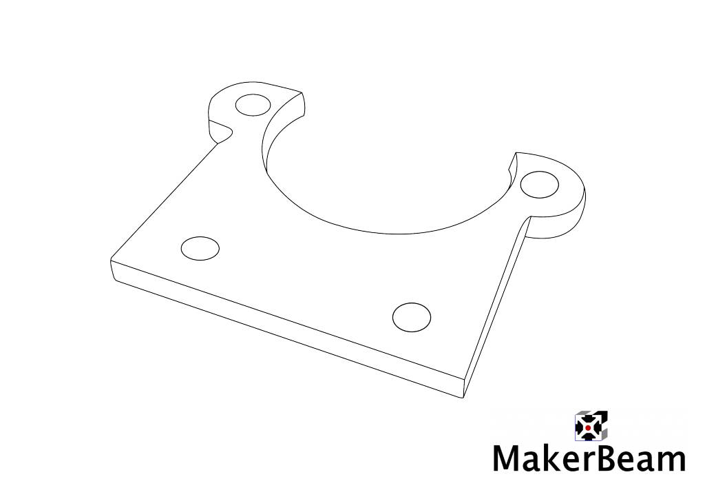 Technical drawing of the MakerBeam flat micro stepper motor bracket