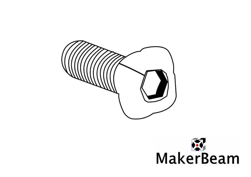 Referenzschema der 12mm M3 Sechskant-Schraube mit quadratischem Kopf für MakerBeam