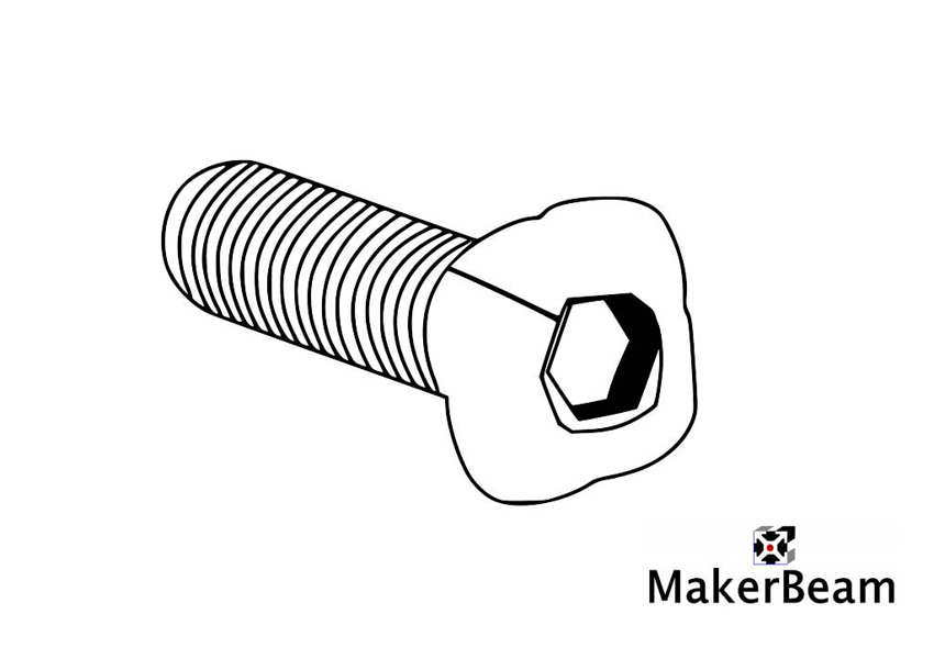 Referenzschema der 25mm M3 Inbus-Schraube mit quadratischem Kopf für MakerBeam
