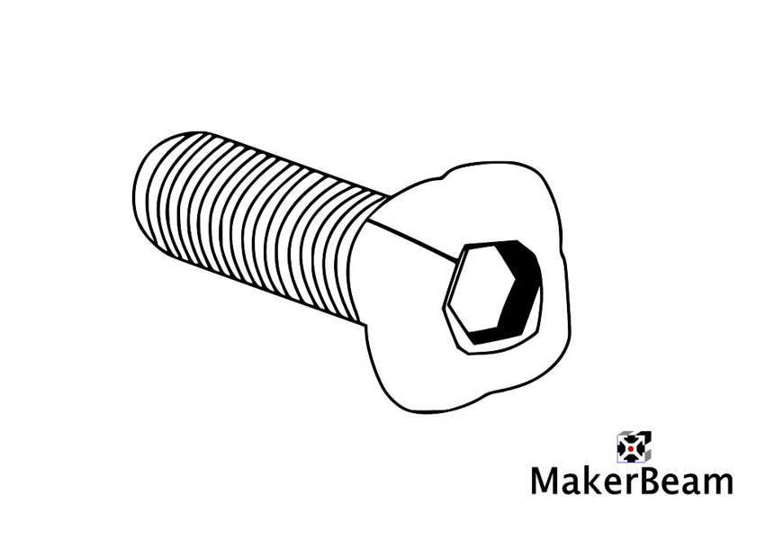 Technical drawing of the  Boulons avec tête carrée MakerBeam - 25mm M3 (x25)