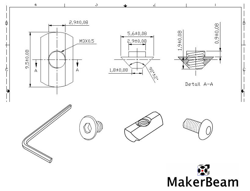 Technical drawing of the T-slot nut for MakerBeam